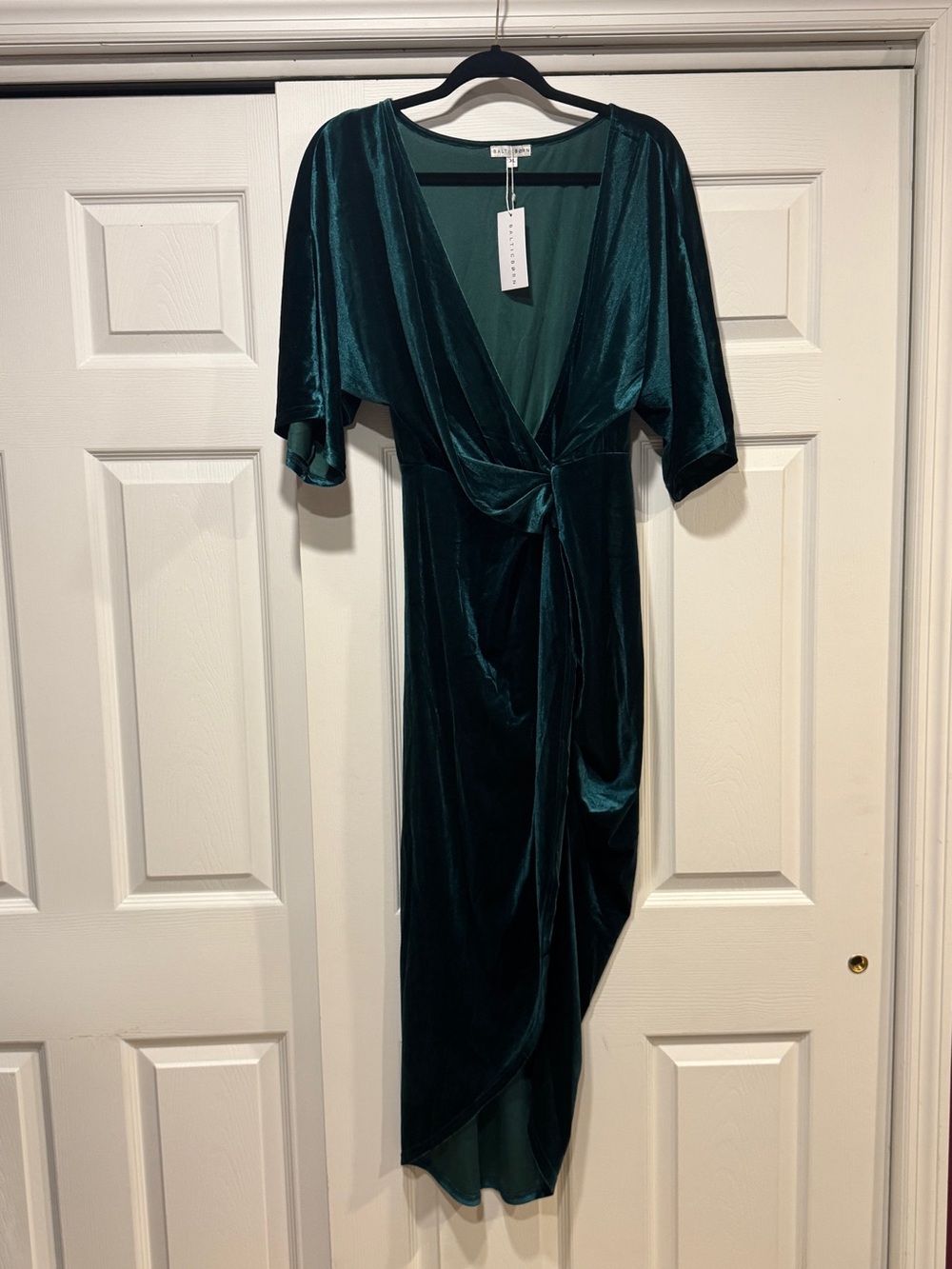 Baltic Born Deep Green Velvet Wrap Dress with Knot Detail